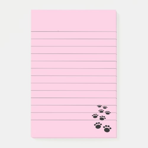 Cute Black Cartoon Pet Paw Trail Baby Blue Lined Post_it Notes