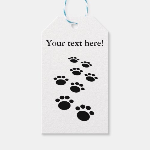 Cute Black Cartoon Pet Paw Trail Gift Tags