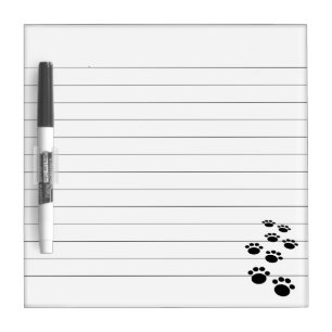 Cute Black Cartoon Pet Paw Trail Lined Dry Erase Board