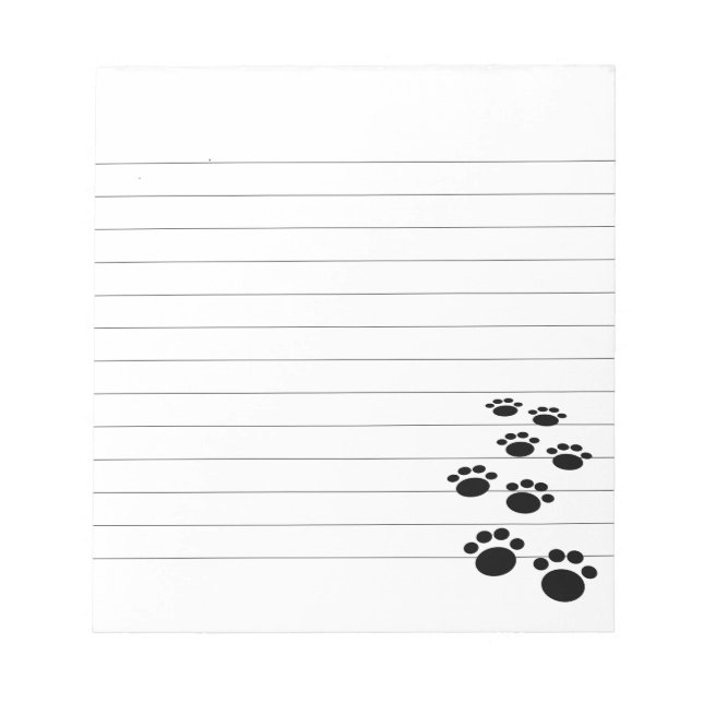 Cute Black Cartoon Pet Paw Trail Lined Notepad (Front)