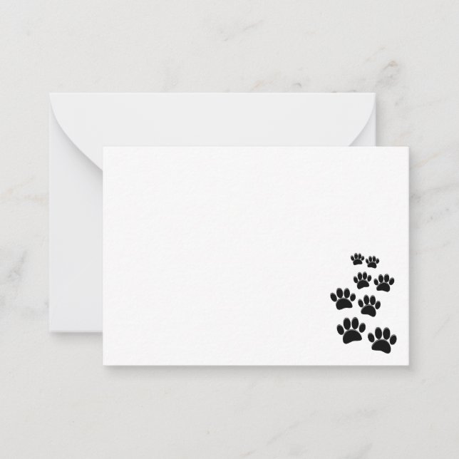 Cute Black Cartoon Pet Paw Trail Note Card (Front)
