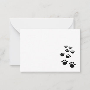 Cute Black Cartoon Pet Paw Trail Note Card