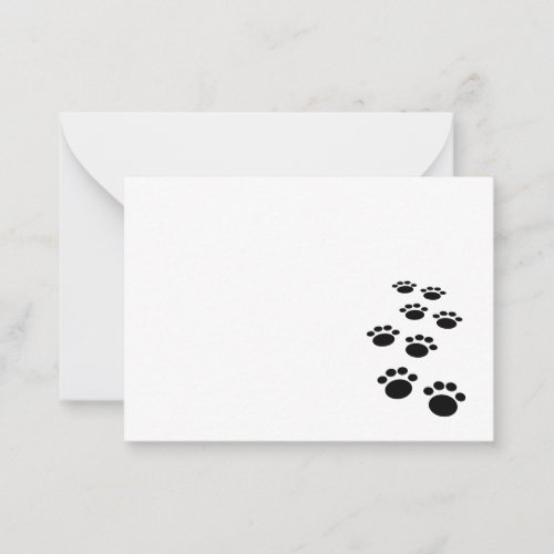 Cute Black Cartoon Pet Paw Trail Note Card