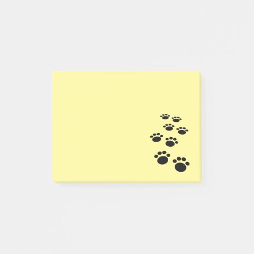 Cute Black Cartoon Pet Paw Trail Yellow Post_it Notes
