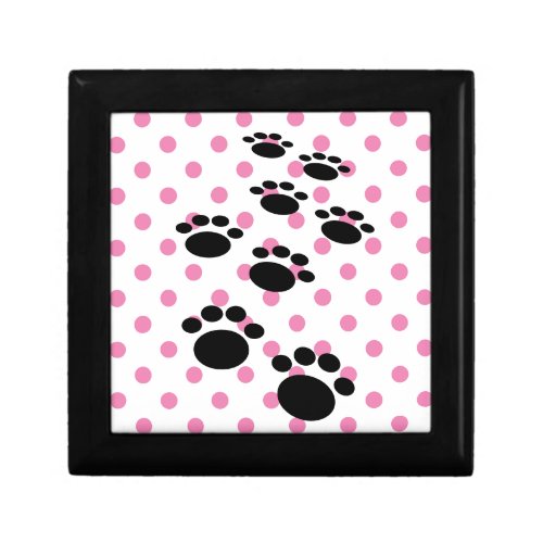 Cute Black Cartoon Pet Paws And Polka Dots Gift Box