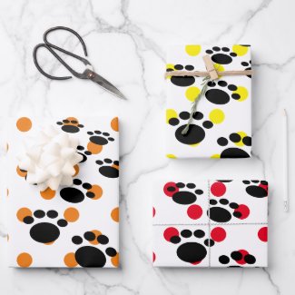 Cute Black Cartoon Pet Paws And Polka Dots