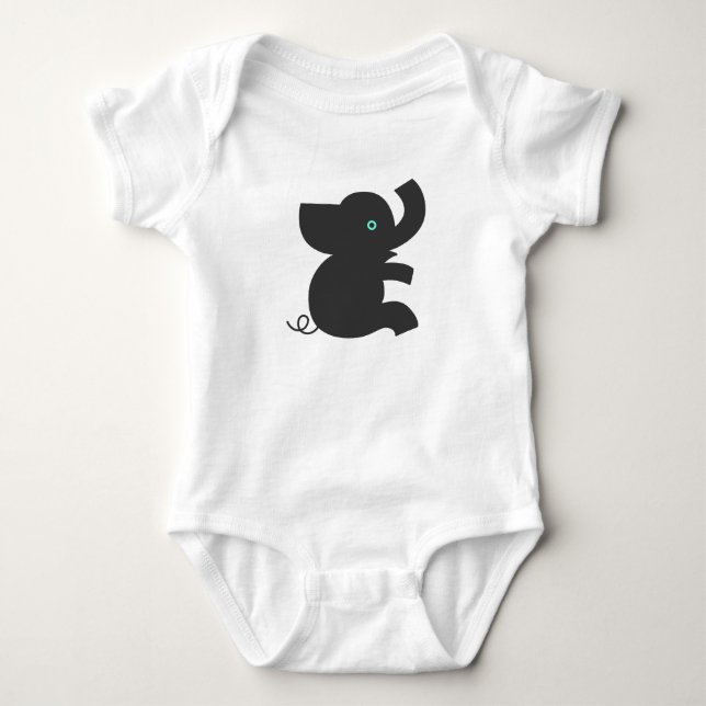 Cute Black Cartoon Style Elephant Baby Bodysuit (Front)