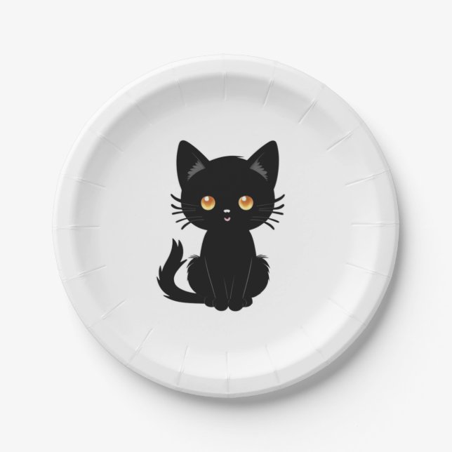 Cute Black cat  2 Paper Plates (Front)