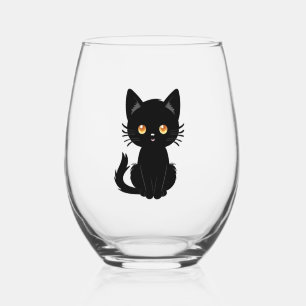 Cute Black cat 2 Stemless Wine Glass