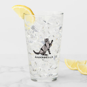 Cute Black Cat add Name Glass