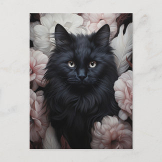 Cute Black Cat Among Flowers Postcard