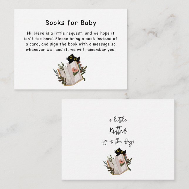 Cute Black Cat and Book Baby Shower Enclosure Card (Front/Back)