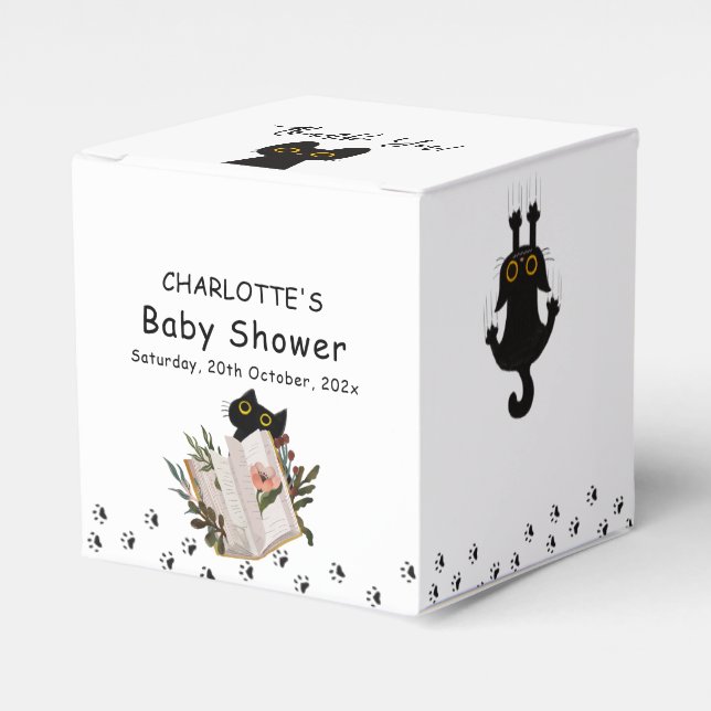 Cute Black Cat and Book Baby Shower Favor Boxes (Front Side)