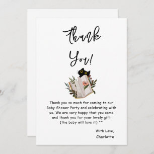 Cute Black Cat and Book Baby Shower Thank You Card