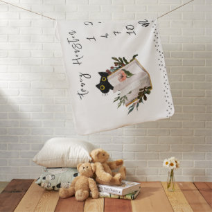 Cute Black Cat and Floral Book Baby Blanket