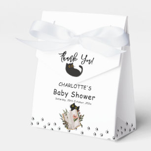 Cute Black Cat and Floral Book Baby Shower Favor Boxes