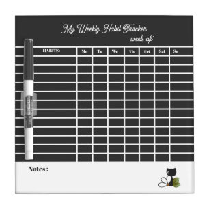 Cute Black Cat and flower – Personalized Dry Erase Board