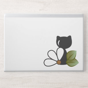 Cute Black Cat and flower – Personalized HP Laptop Skin
