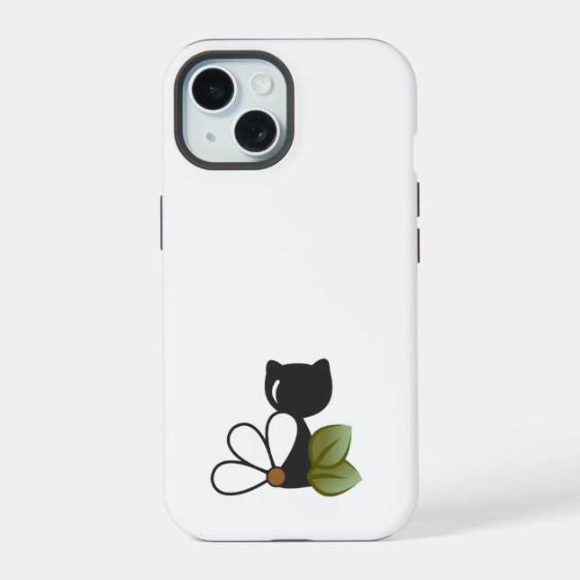 Cute Black Cat and flower – Personalized iPhone 15 Case (Back)