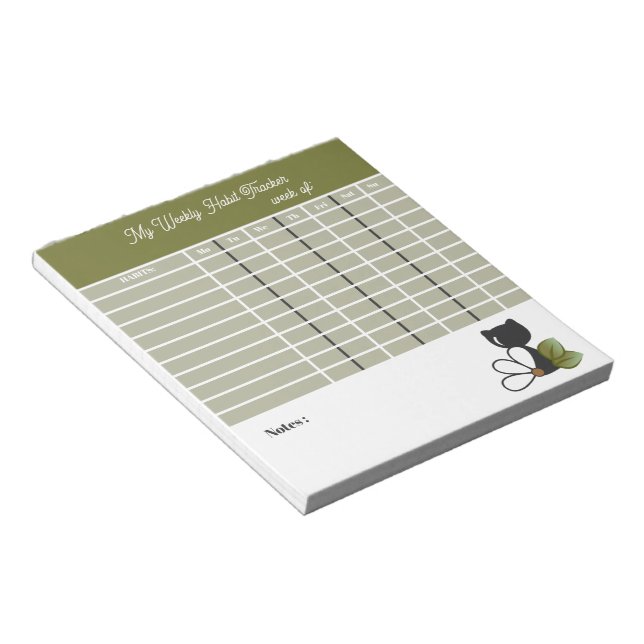 Cute Black Cat and flower – Personalized Notepad (Angled)