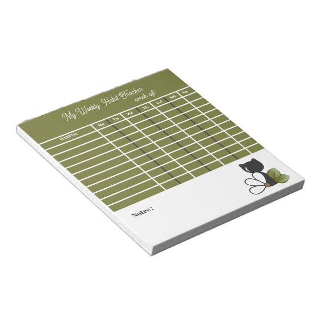 Cute Black Cat and flower – Personalized Notepad (Angled)