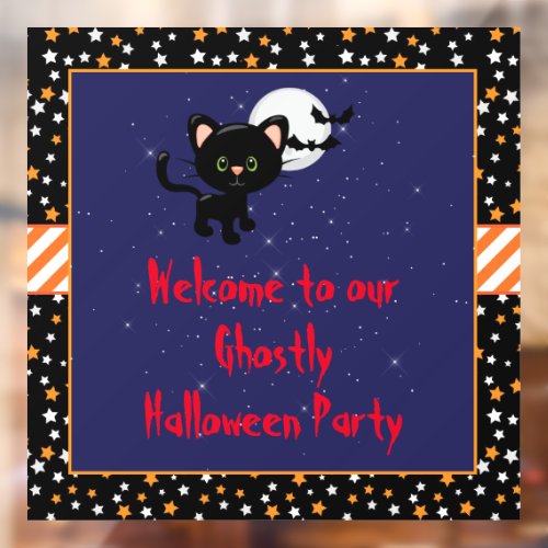Cute Black Cat and Full Moon Halloween Party Window Cling