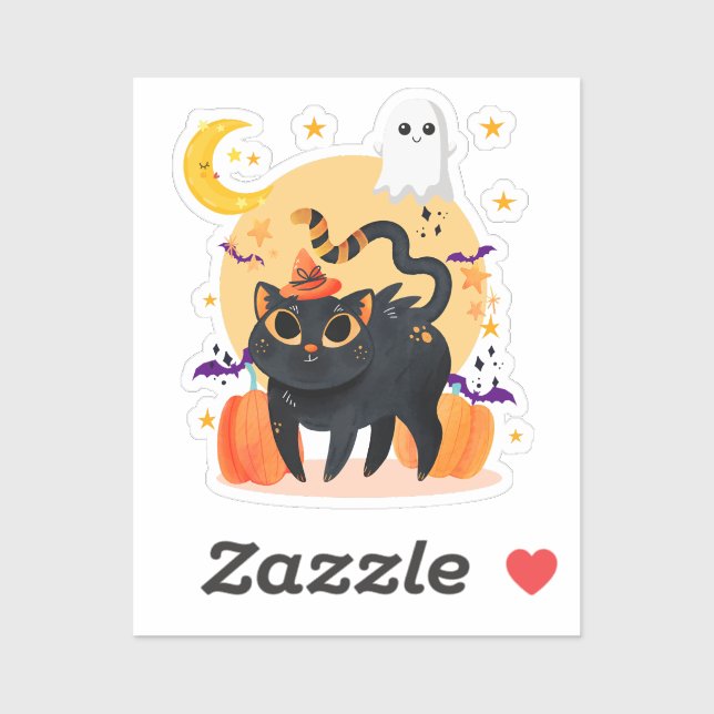 Cute Black Cat and Ghost Halloween Cut Vinyl  Sticker (Sheet)