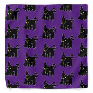 Cute Black Cat and Hat Halloween Purple Bandana