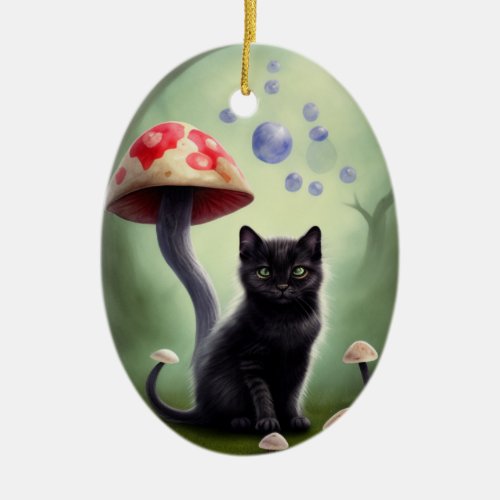 Cute black cat and mushrooms hanging ornament