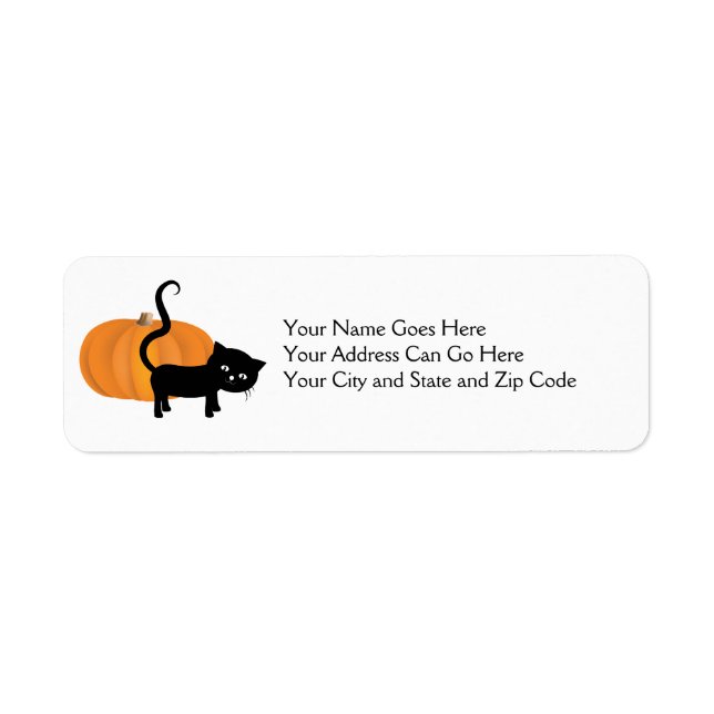 Cute black cat and pumpkin address sticker (Front)