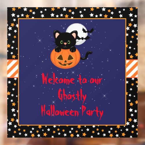 Cute Black Cat and Pumpkin Halloween Party Window Cling