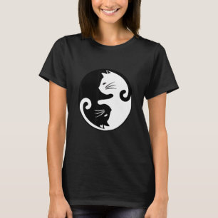 Cute Black Cat and White Cat Yin and Yang Hallowee T-Shirt