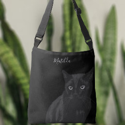 Cute Black Cat Art Personalized Crossbody Bag