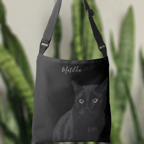 Cute Black Cat Art Personalized Crossbody Bag