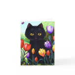 Cute Black Cat Art Tulips Flowers Creationarts Holiday Card Cute Black Cat Art Tulips Flowers Creationarts Holiday Card