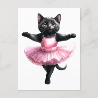Cute black cat ballerina dancing ballet holiday postcard