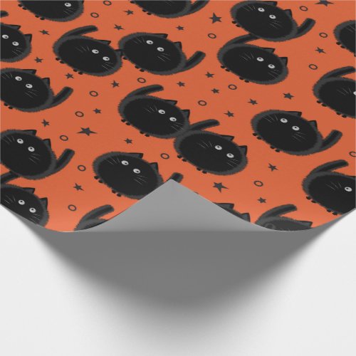 Cute Black Cat Bewitch Halloween Orange Wrapping Paper