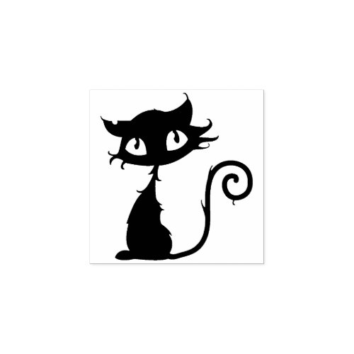 Cute Black Cat Big Eyes Halloween Rubber Stamp