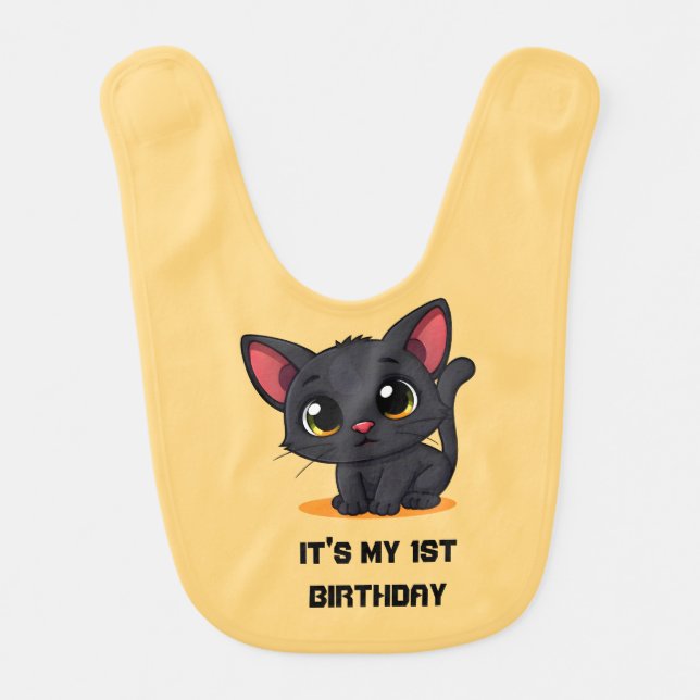 Cute Black Cat Birthday Baby Bib (Front)