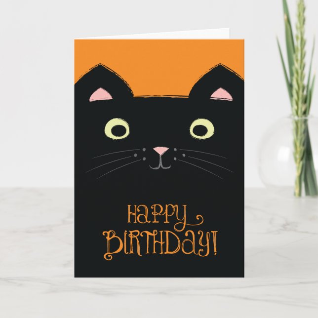 Cute Black Cat Birthday Card (Front)