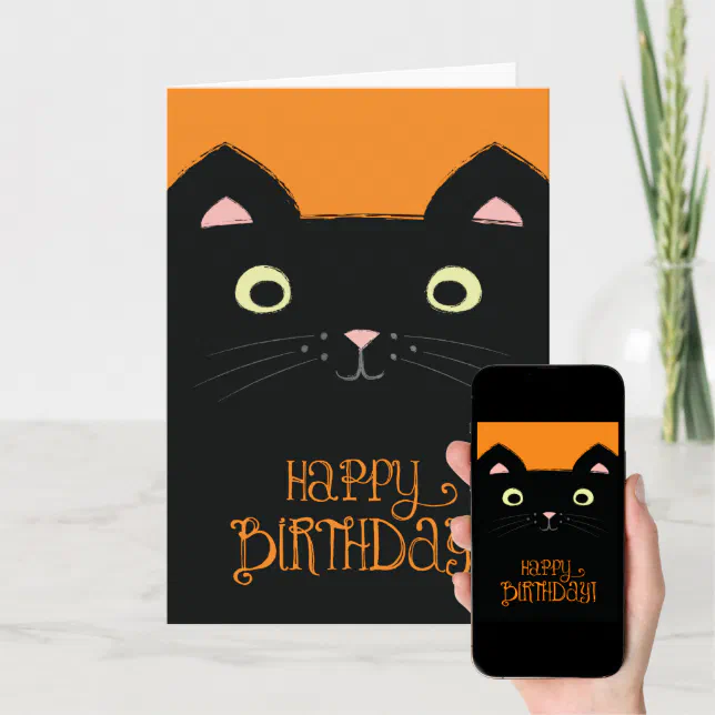 Cute Black Cat Birthday Card | Zazzle
