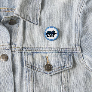 Cute Black Cat Blue Frame Round Pin Button