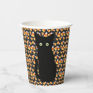 Cute Black cat Candy corn pattern Halloween fun Paper Cups
