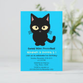 Cute black cat cartoon blue girl birthday party invitation (Standing Front)
