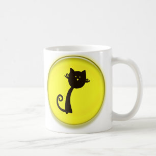 Cute Black Cat Cartoon in Yellow 3D Circle Design Coffee Mug