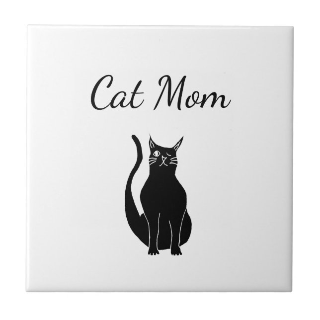 Cute Black Cat Cartoon Mother's Day  Ceramic Tile (Front)