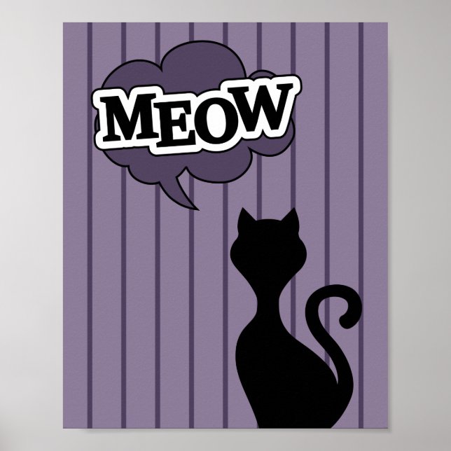 Cute black cat cartoon quote meow poster (Front)