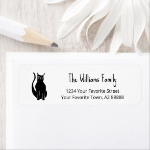 Cute Black Cat Cartoon Return Address Label