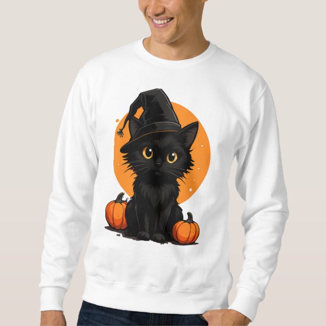 Cute Black Cat Cartoon T-Shirt | Funny Gift for Ca Sweatshirt (Front)