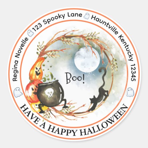 Cute Black Cat & Cauldron Halloween Address Labels